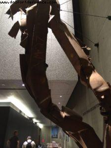 Section of the steel facade - North Tower - Hijacked Flight 11 impact - 911 Memorial Museum - World Trade Center - New York City