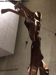 Section of the steel facade - North Tower - Hijacked Flight 11 impact - 911 Memorial Museum - World Trade Center - New York City