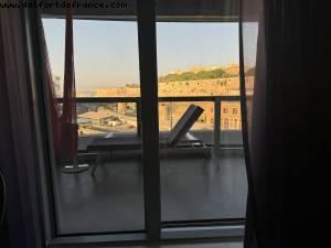When waking up, we have a different view from our bed every morning - La Valette - Malta- Resilient Lady - Atlantis Virgin Athens to Barcelona to Lond